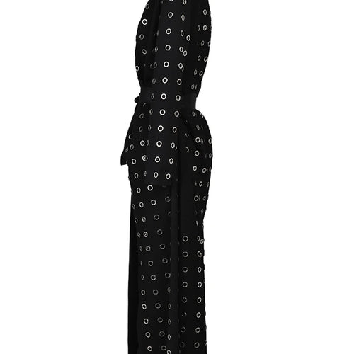 Load image into Gallery viewer, Women Black Hollow Out Belted Long Trench New V-neck Long Sleeve Windbreaker Fashion Tide Spring Autumn 2025 1DH532401
