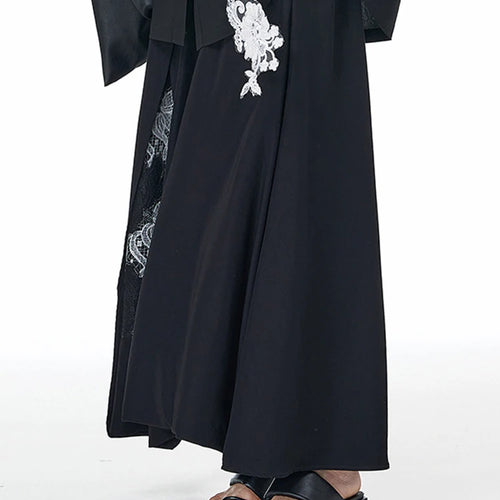 Load image into Gallery viewer, High Elastic Waist Black Appliques Spliced A-line Half-body Skirt Women Fashion Tide New Spring Autumn 2025 1DJ1502
