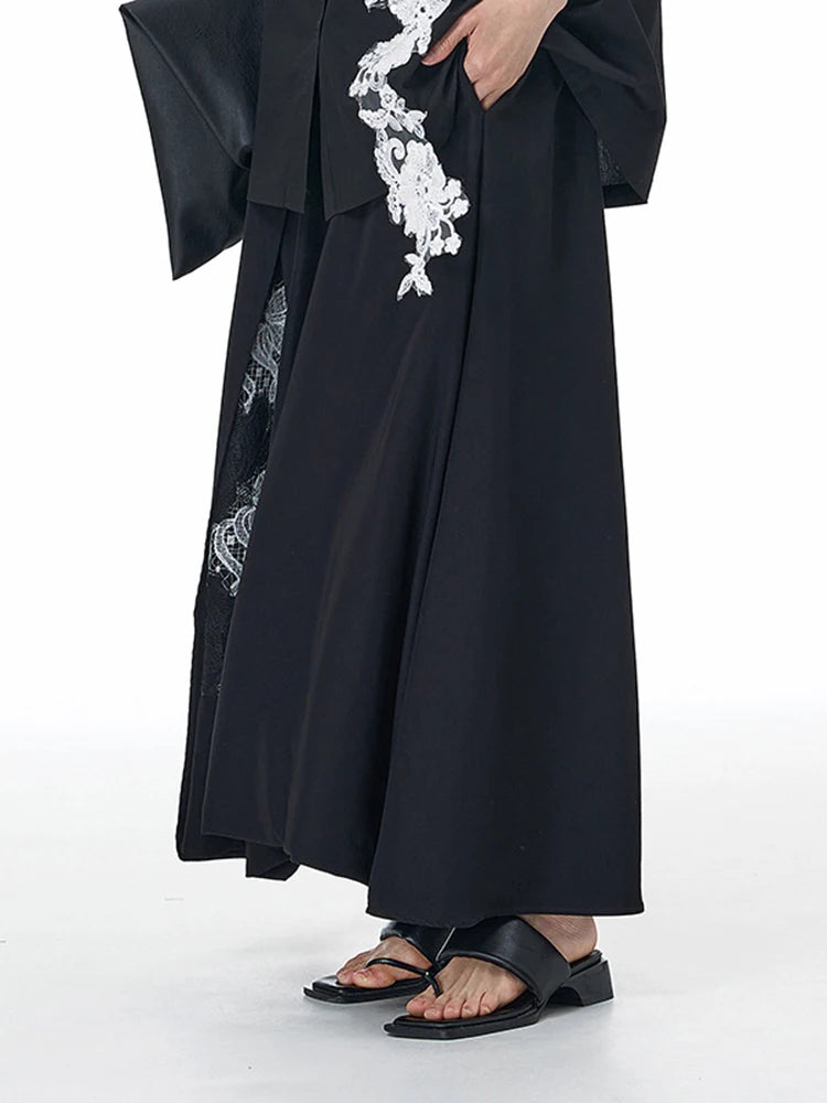 High Elastic Waist Black Appliques Spliced A-line Half-body Skirt Women Fashion Tide New Spring Autumn 2025 1DJ1502