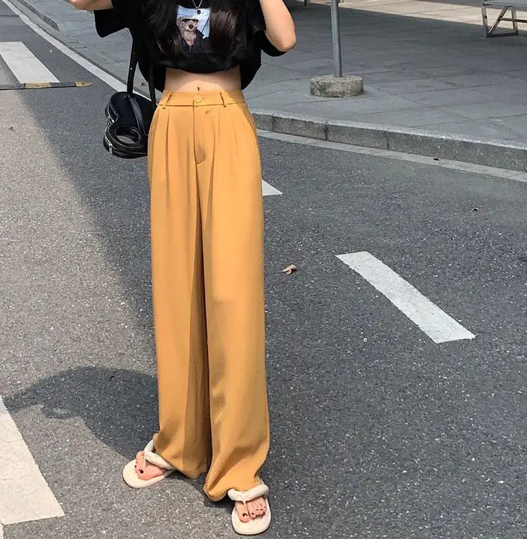 Purple Dropping Floor Pants For Women Spring Autumn 2023 Black High-waisted Suit Pants Versatile Straight Casual Yellow Trousers