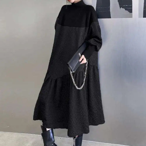 Load image into Gallery viewer, Women Black Knitting Big Size Long Dress New Turtleneck Long Sleeve Loose Fit Fashion Tide Spring Autumn 2025 1DH0797
