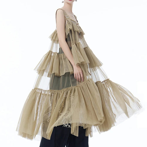 Load image into Gallery viewer, Women Black Mesh Perspective Big Size Strap Dress New Square Collar Sleeveless Fashion Tide Spring Summer 2025 1DJ1242
