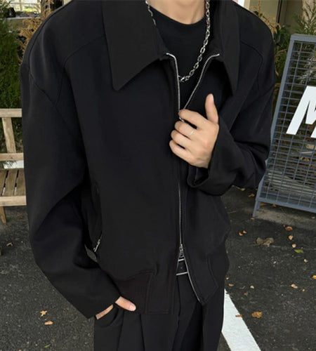 American Style Men's Jackets Three-dimensional Cutting Turn-down Collar Double-ended Zipper Solid Color Male Coats 9C9205