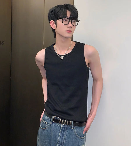 Simple Men's Vest Casual Round Collar Slim Sleeveless Solid Color Male Tank Tops Korean Style Menwear Summer 9C6772
