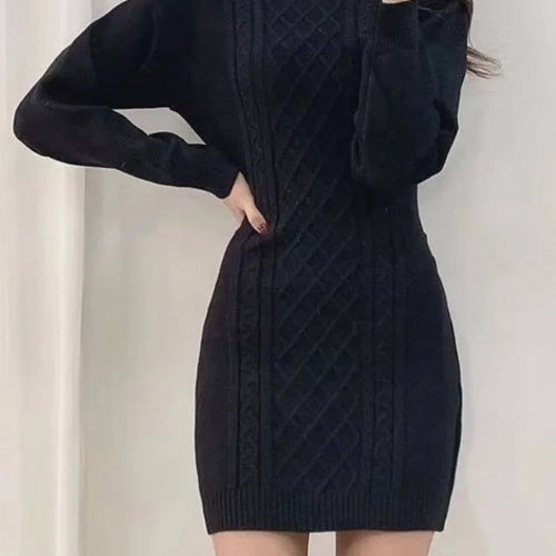 Load image into Gallery viewer, Knitted Sweater Mini Dress Women Vintage Korean Style Sexy Bodycon Wrap Knit Short Dresses Casual Elegant Autumn
