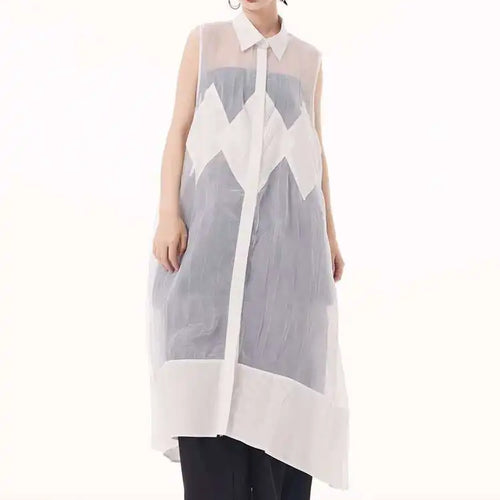 Load image into Gallery viewer, Women Black Mesh Perspective Big Size Long Shirt Dress New Lapel Sleeveless Fashion Tide Spring Summer 2025 1DH9517
