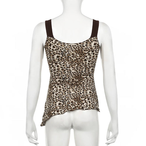 Load image into Gallery viewer, Vintage Fashion Leopard Stitching Party Tops Female Tie-Up Asymmetrical Slim Sexy Tank Top Y2K Aesthetic 2000s Kawaii
