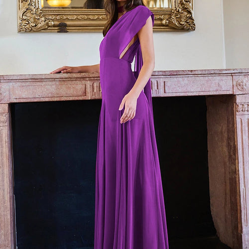 Load image into Gallery viewer, Deep V Neck High Split Sexy Maxi Dress For Women Fashion Purple Sleeveless Backless Long Tank Dress Femme Elegant Dress
