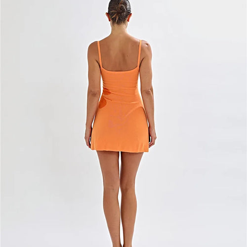 Load image into Gallery viewer, Spaghetti Strap Print Knit Mini Dress For Woman Robe Summer New Sleeveless Backless Beach Holiday Club Dress Knitwear
