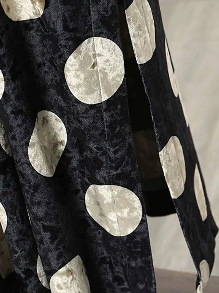 Women Black Dot Velvet Big Size Elegant Dress New Round Neck Long Sleeve Loose Fit Fashion Tide Spring Autumn 2025 1DH2819