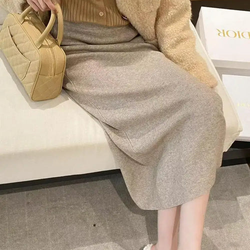 Load image into Gallery viewer, Autumn Winter Korean Fashion Solid Wrapped Hip Knitted Long Skirt Women's 2024 Elegant High Waist Festival Skirt Trendy Ladies
