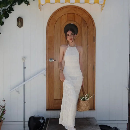 Load image into Gallery viewer, Halter Backless Sexy Maxi Dress For Women Spring Summer New Lace-up Sleeveless Pleated Beach Holiday Long Dress Elegant
