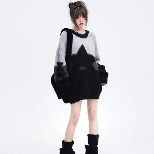 Load image into Gallery viewer, JapaneseStar Embroidery Vintage Oversized Soft Sweaters Y2K Fashion Aesthetic Loose Pullovers Harajuku Grunge Casual Pull Jumper
