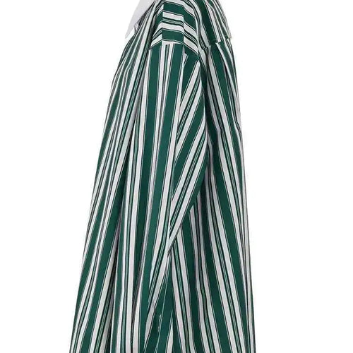 Load image into Gallery viewer, Women Green Striped Big Size Vintage Blouse New Lapel Long Sleeve Loose Fit Shirt Fashion Tide Spring Autumn 2025 CPG0669
