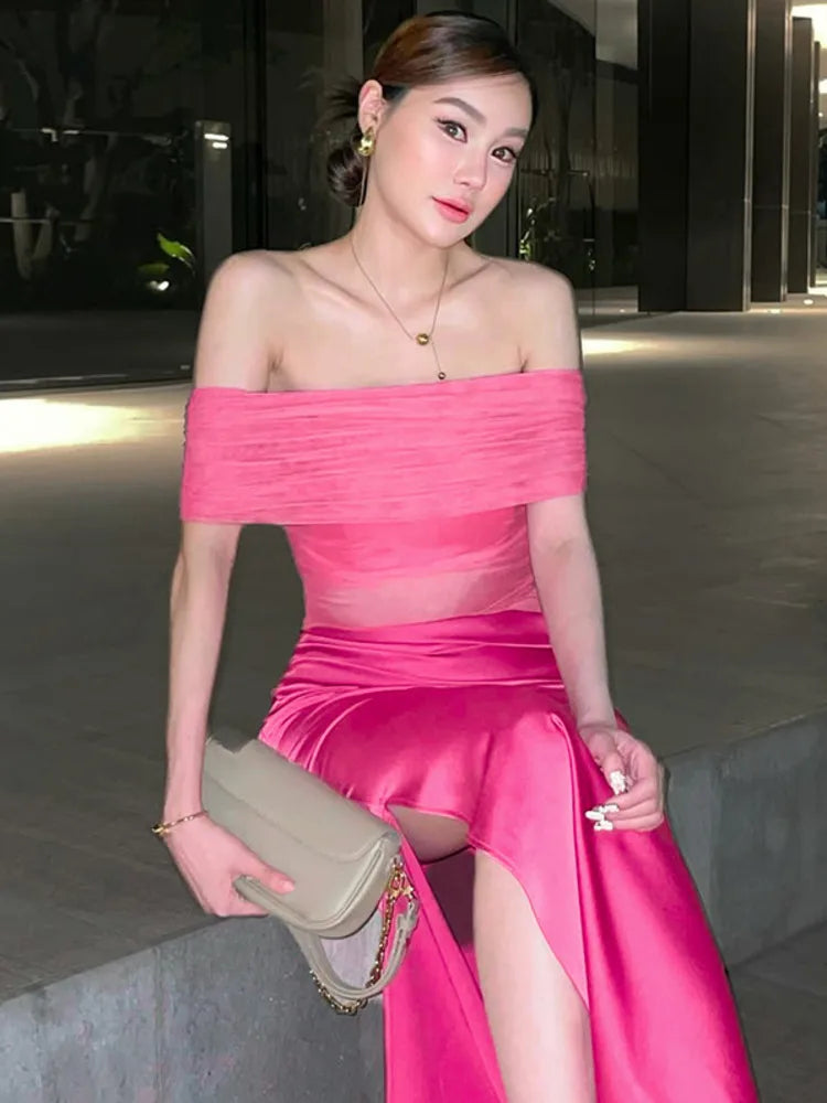 Off-shoulder Strapless Backless Sexy Maxi Dress For Women Gown Fashion Elegant Sleeveless Ruched Club Long Dress