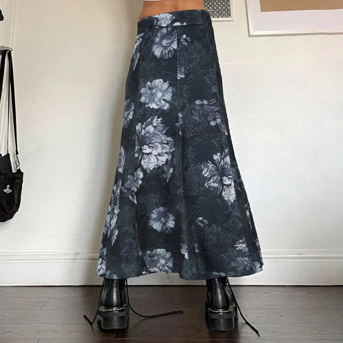 Load image into Gallery viewer, Grunge Stitched Belted Floral Printed Long Skirt Female Vintage Fashion A-Line Autumn Skirt Party 2000s Aesthetic Y2K
