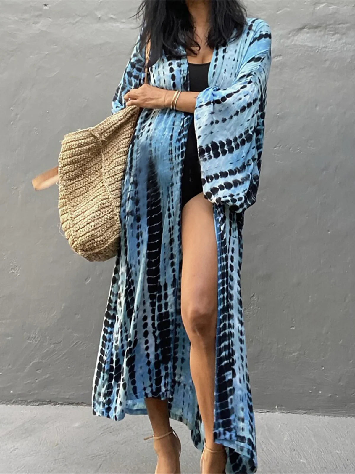 11 Colors Printed Long Sleeve With Belt Tunic Beach Cover Up Cover-ups Beach Dress Beach Wear Beachwear Female Women V4521