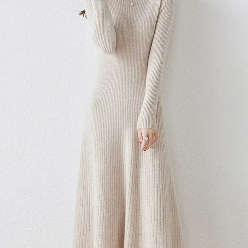 Load image into Gallery viewer, Winter/ Autumn Oneck Female Dresses 100% Wool Knitted Dress For Women 2024 New Arrival  Long Style 6Colors Jumpers
