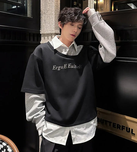 Male Sweatshirts Long Sleeve New Korean Turn-down Collar Design Patchwork Loose Men's Clothing Summer Men Tops 9W1606