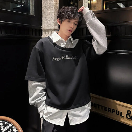 Load image into Gallery viewer, Male Sweatshirts Long Sleeve New Korean Turn-down Collar Design Patchwork Loose Men&#39;s Clothing Summer Men Tops 9W1606
