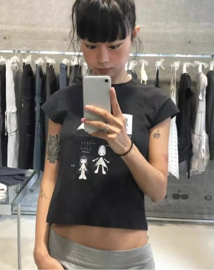 Ropa Mujer White T-shirts Women's Clothes Fashion Korean Tees Print Tunic Casual Streetwear Summer T-shirt Y2k Crop Tops