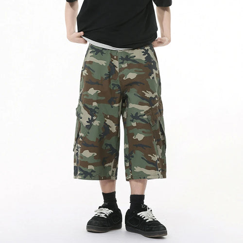 Load image into Gallery viewer, American Style Men's Jeans Camouflage Side Pockets Patchwork Design Casual Straight Wide Leg Baggy Male Denim Shorts 9W1271
