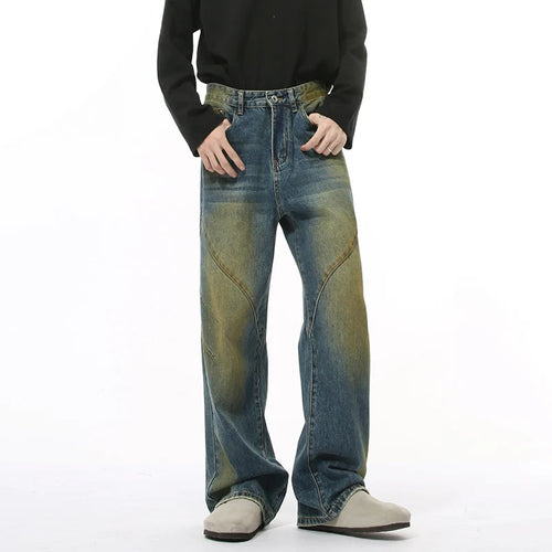 Load image into Gallery viewer, Korean Style Men&#39;s Denim Pants Loose Worn-out Dye Gradient Color Trousers Straight Wide Leg Male Jeans Casual Autumn 9C8980
