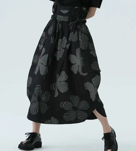 High Elastic Waist Black Pattern Printed Shaped Elegant Half-body Skirt Women Fashion Tide New Spring Autumn 2025 1DH4958