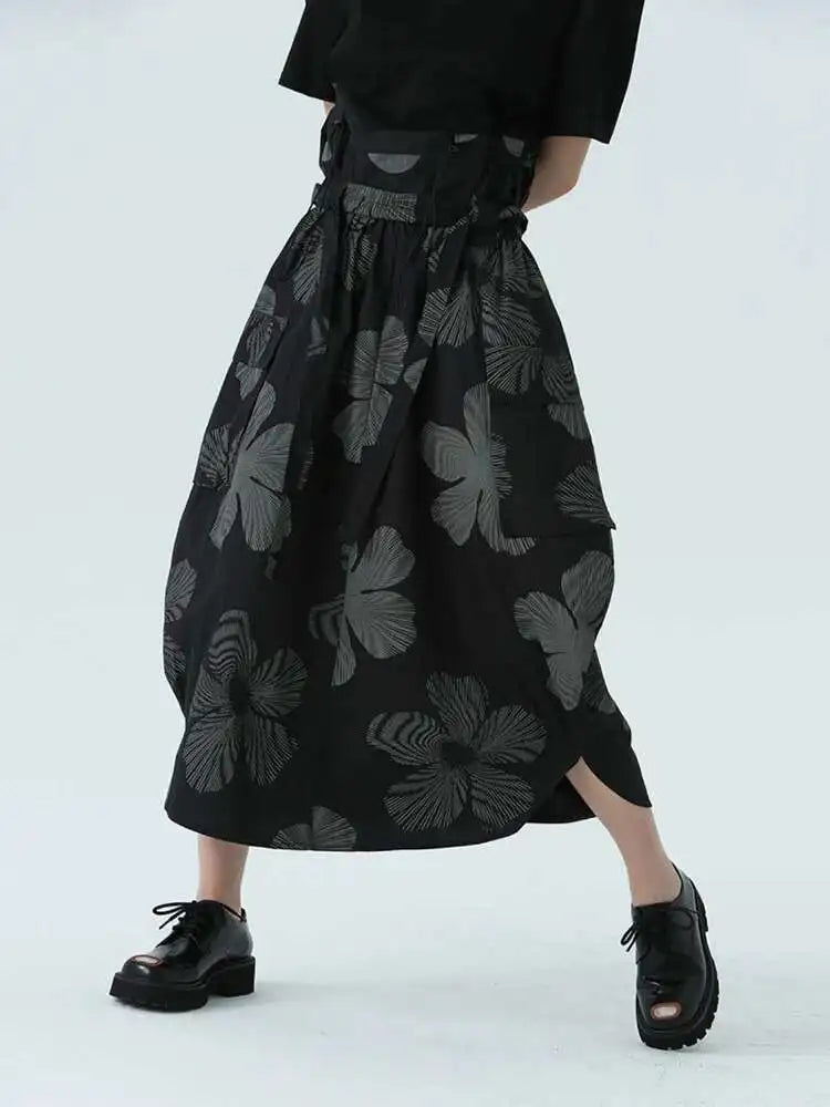 High Elastic Waist Black Pattern Printed Shaped Elegant Half-body Skirt Women Fashion Tide New Spring Autumn 2025 1DH4958