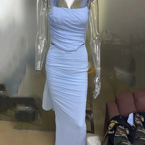 Load image into Gallery viewer, Sexy Two Piece Sets Women Neckerchief Strapless Crop Tops And Maxi Skirt Sets Sexy Club Party Skirt Two Piece Sets
