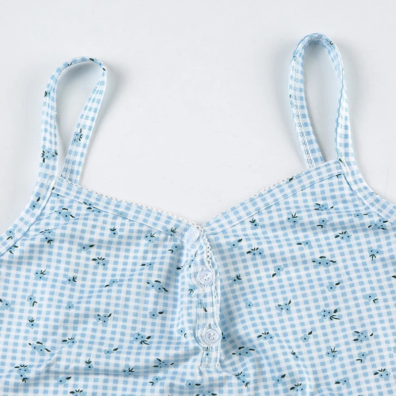 Cutecore Floral Printed Slimming Summer Two Pieces Sets Women's Mini With Buttons Camis +Shorts Casual Homewear Suits