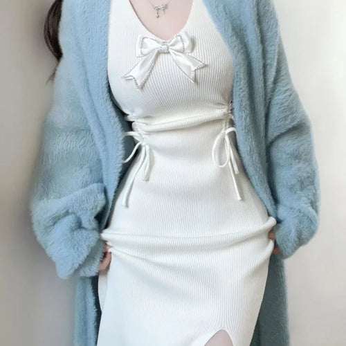 Load image into Gallery viewer, Autumn Winter Knitted Knit Midi Dress Bodycon Slim Bandage Korean Fashion Kpop Elegant Dresses Women
