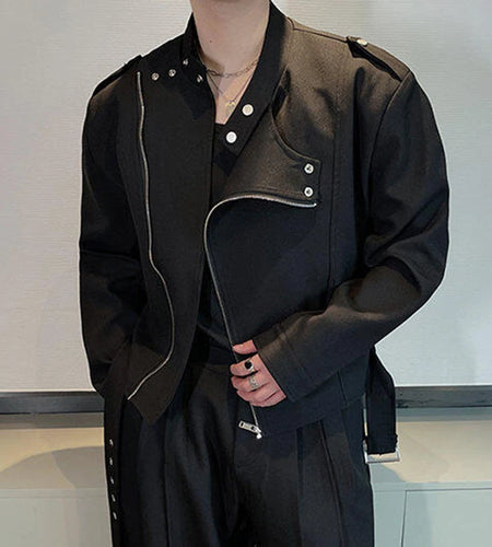 Men's Jacket New Spring Korean Solid Color Slant Zipper Handsome Design Male Stand Collar Casual Stylish Clothing 9W1413