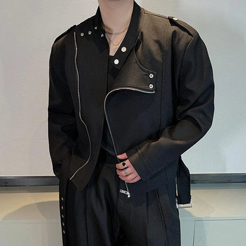 Men's Jacket New Spring Korean Solid Color Slant Zipper Handsome Design Male Stand Collar Casual Stylish Clothing 9W1413