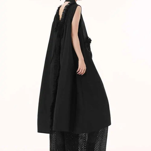 Load image into Gallery viewer, Women White Mesh Color-block Backless Big Size Shirt Dress New Lapel Sleeveless Fashion Tide Spring Summer 2025 1DH9518
