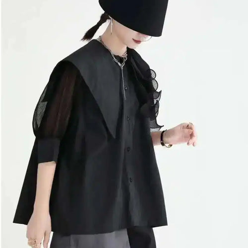 Load image into Gallery viewer, Women Green Irregular Ruffles Big Size Blouse New Lapel Short Sleeve Loose Fit Shirt Fashion Spring Summer 2025 1DF4886
