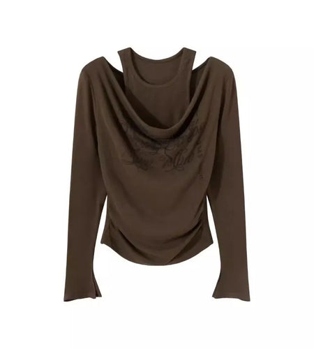 Sexy Woman T Shirts Y2k Tops Fake Two Tees Off Shoulder Long Sleeve Camisetas Tunic Print Fashion Y2k Tshirts 2024 Ropa Mujer