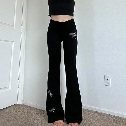 Load image into Gallery viewer, Casual Embroidery Slim Autumn Sweatpants Y2K Gothic Aesthetic Basic Flared Trousers Women Korean Full Length Capris
