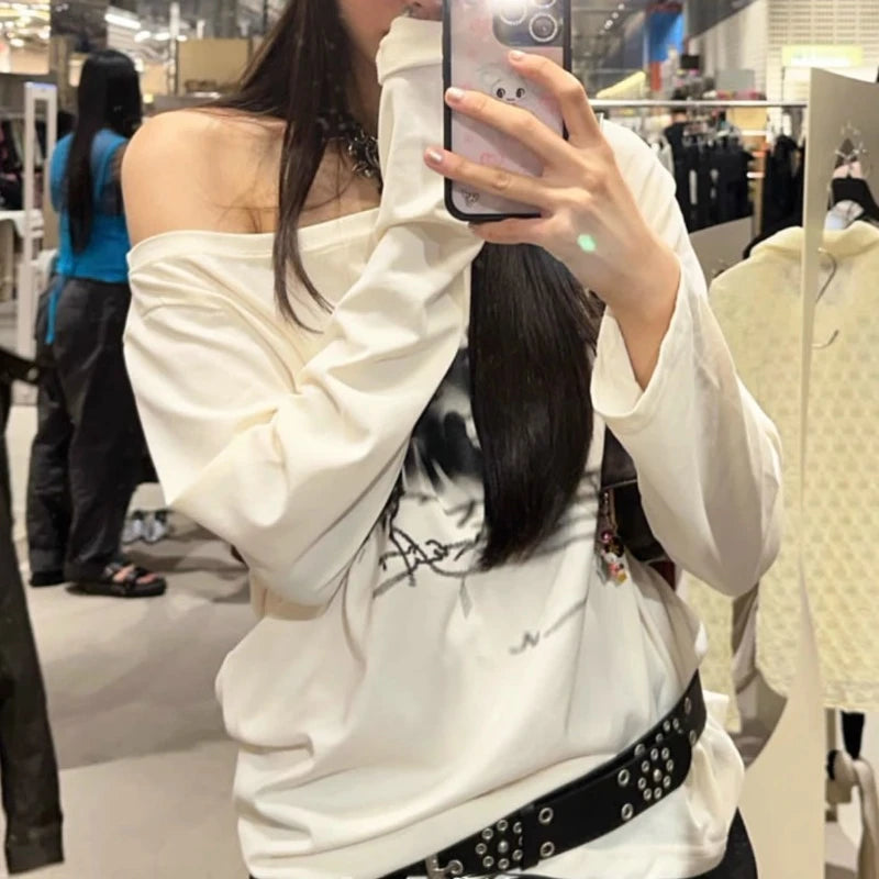 Streetwear Y2k T Shirts Women's Clothing Long Sleeve Print Oversized Tops Korean Camisetas Fashion Casual Tees 2024 Ropa Mujer