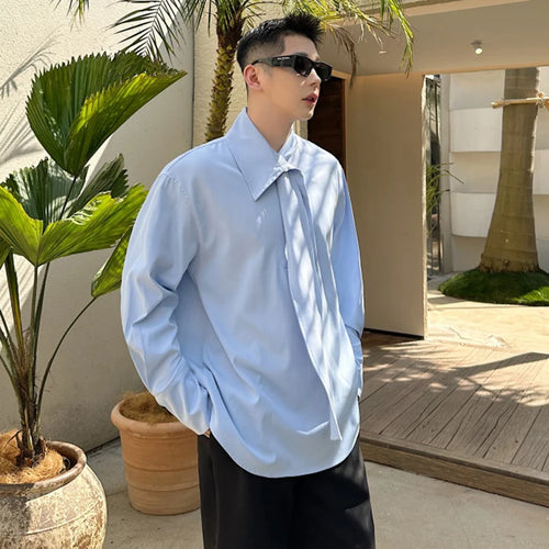 Load image into Gallery viewer, Summer Men's Shirts Long Sleeve Trendy One-piece Tie Decoration Pullover Metal Buckle Design Male Casual Clothing 9W1878
