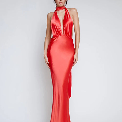 Load image into Gallery viewer, Deep V Backless Evening Dress for Women, Sexy Bodycon Dress, Satin Lace Up Flower Dress, Female Slim Party Night Clubwea
