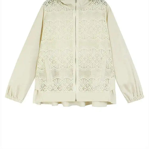 Load image into Gallery viewer, Apricot Lace Perspective Big Size Elegant Jacket New Hooded Long Sleeve Women Coat Fashion Tide Spring Autumn 2025 1DH9294
