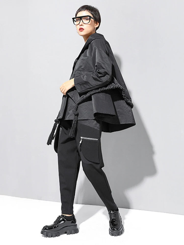 High Elastic Waist Black Zipper Split Long Harem Trousers New Loose Fit Pants Women Fashion Tide Spring Autumn 2025 1M645