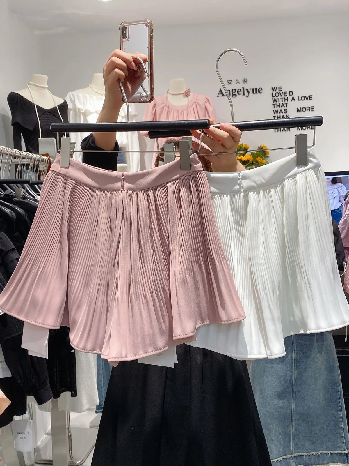 Women Sweet Black White Vacation Zipper Pleated Short Pant Summer Pink High Waist Wide Leg A-line Mini Shorts Casual Simplicity