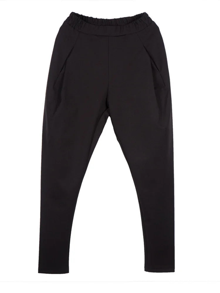 High Elastic Waist Black Split Joint Long Harem Trousers New Loose Fit Pants Women Fashion Tide Spring Autumn 2025 1Z317