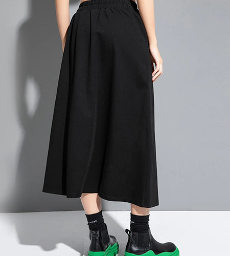 High Elastic Waist Black Irregular Spliced A-line Half-body Skirt Women Fashion Tide New Spring Autumn 2025 1DJ1268