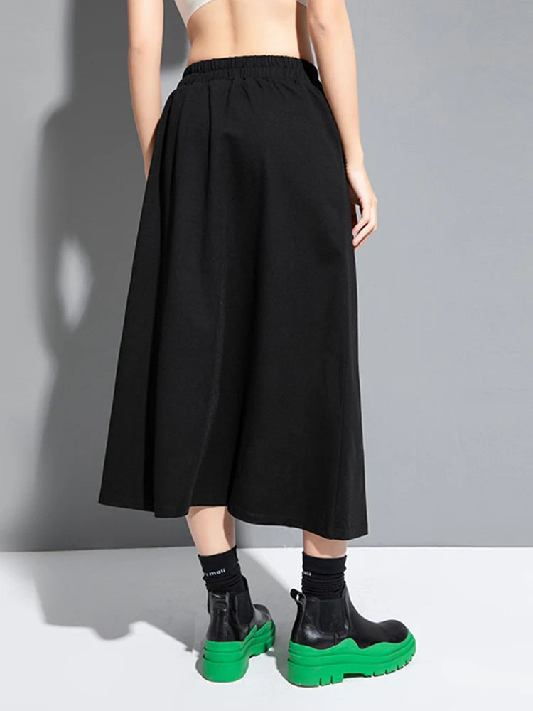 High Elastic Waist Black Irregular Spliced A-line Half-body Skirt Women Fashion Tide New Spring Autumn 2025 1DJ1268