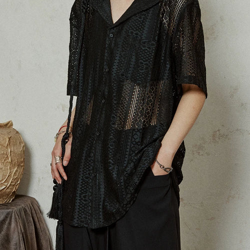 Load image into Gallery viewer, Women Beige Hollow Out Pocket Big Size Elegant Blouse New Lapel Short Sleeve Shirt Fashion Tide Spring Summer 2025 1DJ1184
