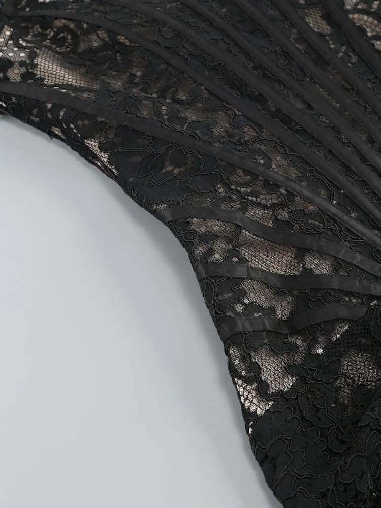 Elegant Lace Strapless Sexy Mini Dress For Women Fashion Off-shoulder Irregular Ruched Bodycon Night Club Party Dress