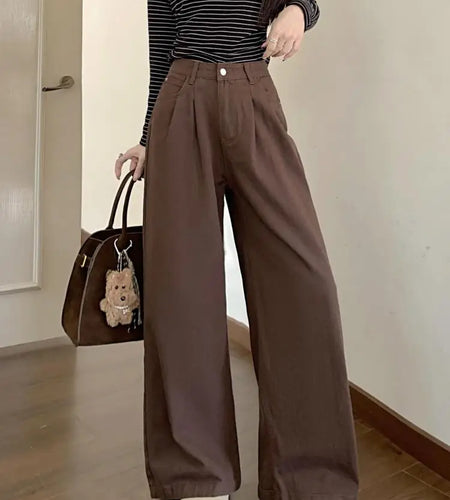 Vintage Women High Waist Wide Leg Jeans Trousers Spring Summer Loose Festival Denim Pleated Long Pants Streetwear Casual Popular